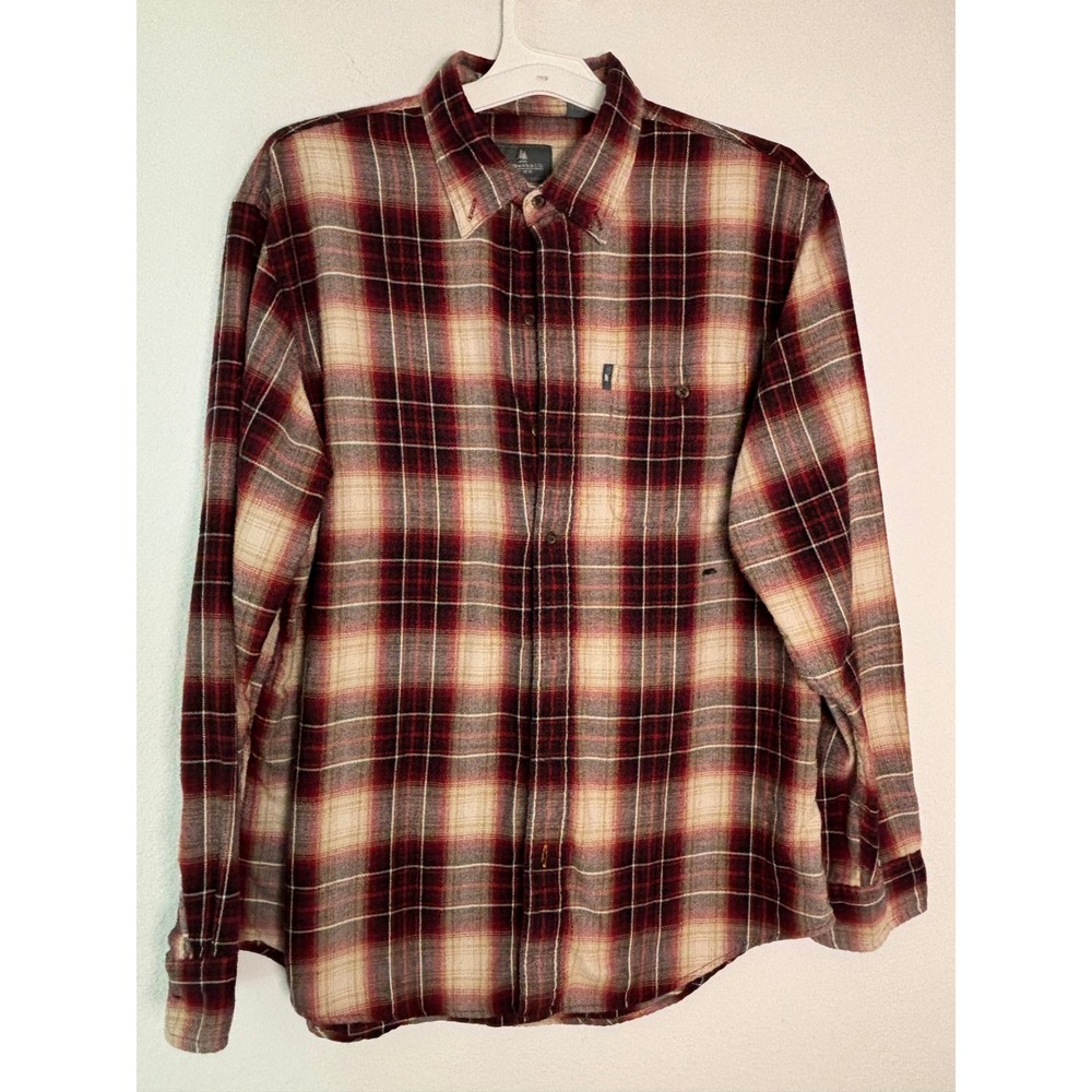 GH Bass Mens Large Flannel Plaid Button Down Shirt Burgundy Red Long Sleeve L
